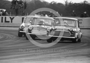Rob Mason, Ken Costello Mini Cooper S, and Gordon Dawkins, Mini Cooper S, Silverstone International Trophy meeting 1972.
