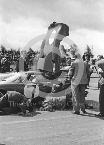 The Epstein Enterprises Ferrari 250LM of Paul Hawkins on the grid at Silverstone, International Trophy meeting 1966.
