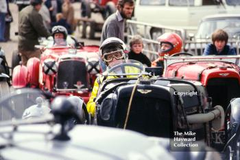 An Aston Martin in the queue to leave the paddock, VSCC race meeting, Donington, May 1979.
