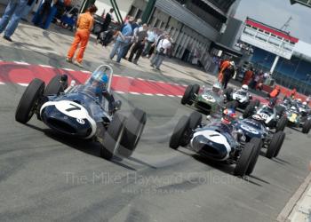 Cooper T51s of Nick Wigley and John Harper in the pit lane, Silverstone Classic, 2010