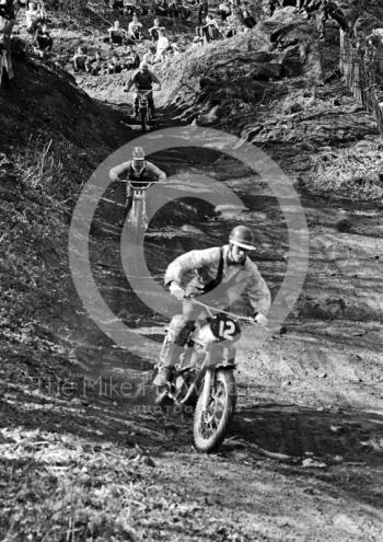 Dave Nicoll, 500c Matchless; Tony Challinor, 500cc Sapphire; and Tom Leadbitter, 500cc Matisse, Hawkstone Park, March 1965.