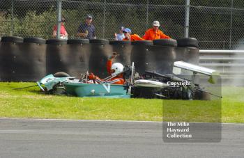 Tom Thornton, March 743, crashes at Old Hall Corner during the Derek Bell Trophy, Oulton Park Gold Cup meeting, 2002