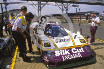 Silk Cut Jaguar XJR-9 in the pits, Silverstone 1000km FIA World Sports-Prototype Championship (round 4).
