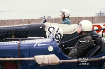 R Harle (86), 1928 Lea-Francis Hyper, D Taylor (92), 1933 Aston Martin, VSCC meeting, May 1979, Donington Park.
