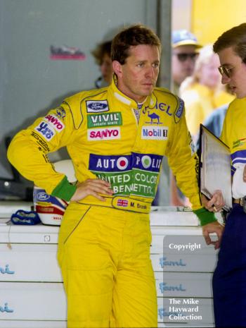 Martin Brundle in the pits, Silverstone, 1992 British Grand Prix.
