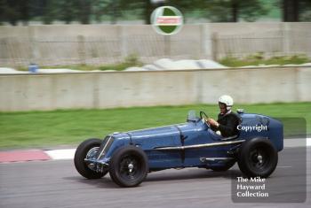 Sir John Venables Llewelyn, ERA R4A, VSCC meeting, Donington Park, May 1980.
