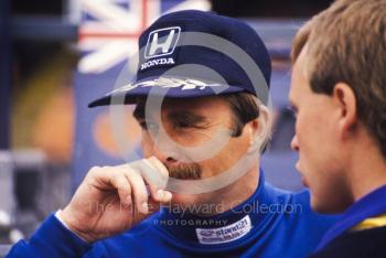 Nigel Mansell in the pits, Silverstone, 1987 British Grand Prix.
