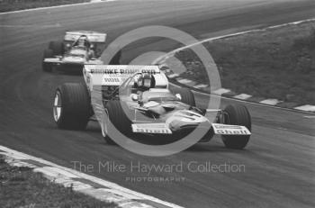 Graham Hill, Brooke Bond Oxo/Rob Walker Lotus 49C V8, followed by Chris Amon, March 701 V8, British Grand Prix, Brands Hatch, 1970
