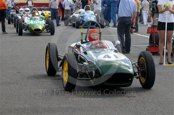John Hutchison, 1959 Lotus 18, Formula Junior, in the paddock, Silverstone Classic 2009.