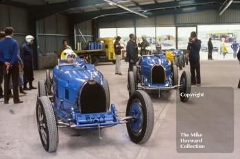 Nick Mason, Bugatti Type 35B (6KYY), Joel Finn, Bugatti Type 35B, May 1980, VSCC meeting, Donington Park.
