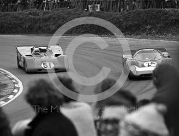 Clay Regazzoni, Ferrari 312P, and Andrew Fletcher/Bill Tuckett, Paul Watson Race Organisation Chevron B16, Brands Hatch, BOAC 1000k 1971.
