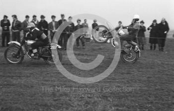 After the jump, motorcycle scramble at Spout Farm, Malinslee, Telford, Shropshire between 1962-1965