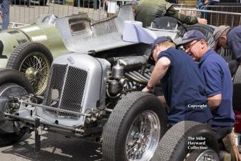 Owner David Morris working on his ERA R11B 'Humphrey' in the paddock, Chateau Impney Hill Climb 2015.
