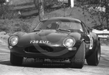 Mike Wright, Jaguar E type, reg no 738 EUT, 39th National Open meeting, Prescott Hill Climb, 1970.