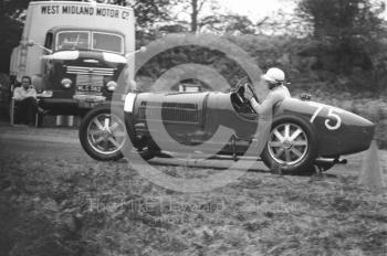 Frank Wall, Bugatti, Loton Park hill climb, 1964. 