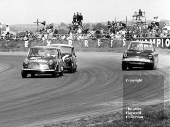 Steve Neal, Equipe Arden Mini Cooper S, and John Fitzpatrick, Broadspeed Ford Escort, Ovaltine Trophy Touring Car Race, Silverstone, British Grand Prix, 1967.
