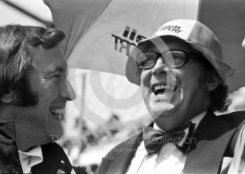 David Frost and Eric Morecambe, Brands Hatch, British Grand Prix 1974.
