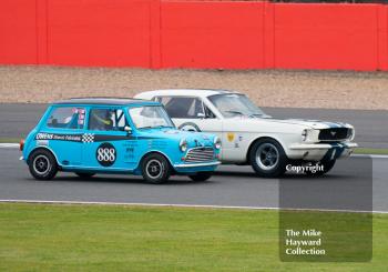 Gregory Thornton, Ford Mustang, Daniel Wheeler, Austin Mini Cooper S, Big Engined Touring Cars race, 2016 Silverstone Classic.
