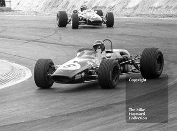 Jochen Rindt, Brabham BT23C, and Piers Courage, Brabham BT23C, Thruxton, Easter Monday 1968.
