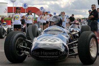 Sidney Hoole, 1963 Cooper T66, in the paddock prior to the HGPCA pre-1966 Grand Prix Cars Race, Silverstone Classic 2009.