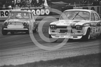 Vince Woodman, Team Broadspeed Ford Escort, and Richard Longman, Mini Cooper S, Silverstone International Trophy meeting 1972.
