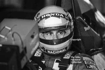 Ayrton Senna, McLaren MP4/5, Honda V10, during practice for the British Grand Prix, Silverstone, 1989.
