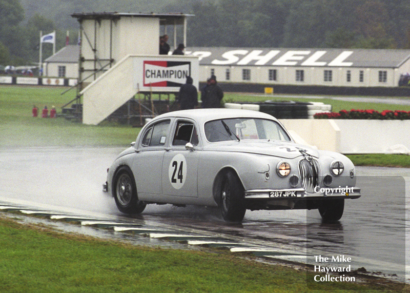 Grant Williams, Jaguar 3.4, sideways at the chicane, St Mary's Trophy, Goodwood Revival, 1999