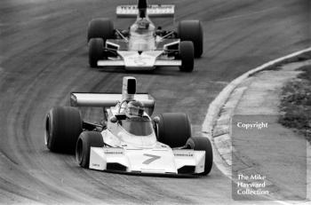 Carlos Reutemann, Brabham BT44, and Emerson Fittipaldi, McLaren M23, Brands Hatch, British Grand Prix 1974.
