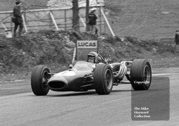 Jack Brabham, Brabham Repco BT20 V8, enters Druids Hairpin, Brands Hatch, Race of Champions 1967.
